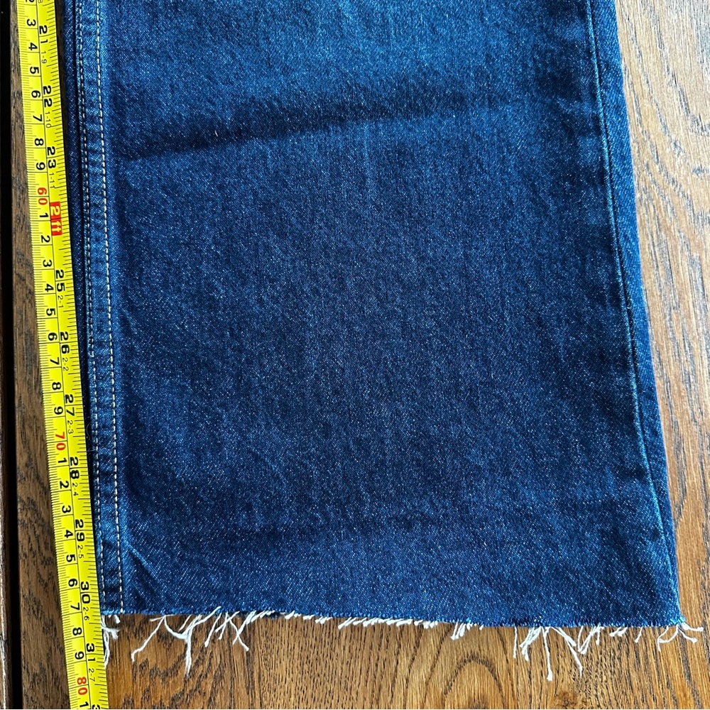 Mango Wide Leg Raw Edge Distressed Hem Blue Denim Jeans Casual Summer Classic - Picture 12 of 13